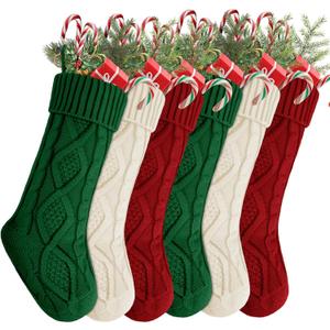 YOGINGO 6 Pack Christmas Stockings - Personalized Christmas Stockings, Large 18 Inches Christmas Stocking Hold All Surprises, Knitted Gift Stockings & Farmhouse Christmas Decor (6pcs red+white+green)