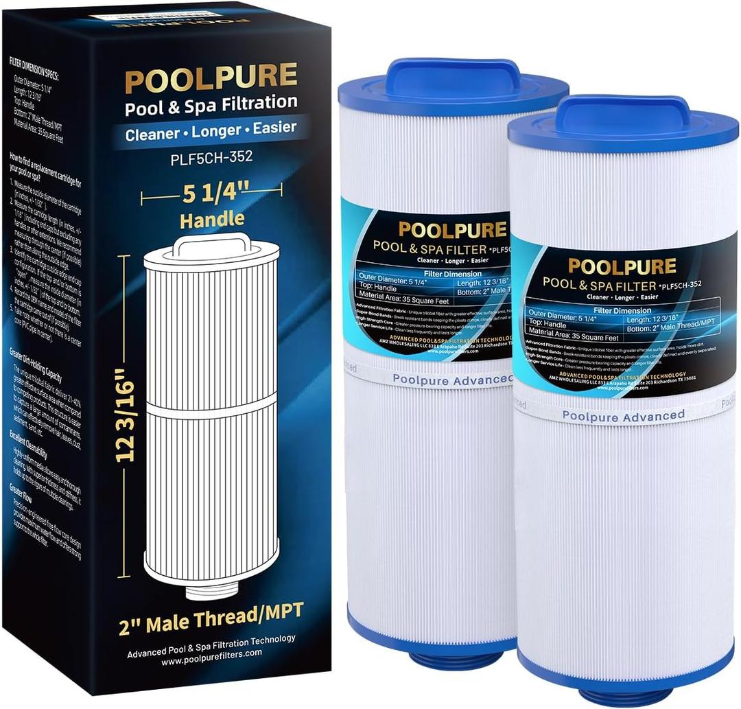 POOLPURE 5CH-352 Spa Filter Replaces PPM35SC-F2M, Marquis Spa 20042, 20092, 70-0240, 370-0242, 370-0243, Filbur FC-0196, 2" Male Thread/MPT Hot Tub Filter, 2 Pack