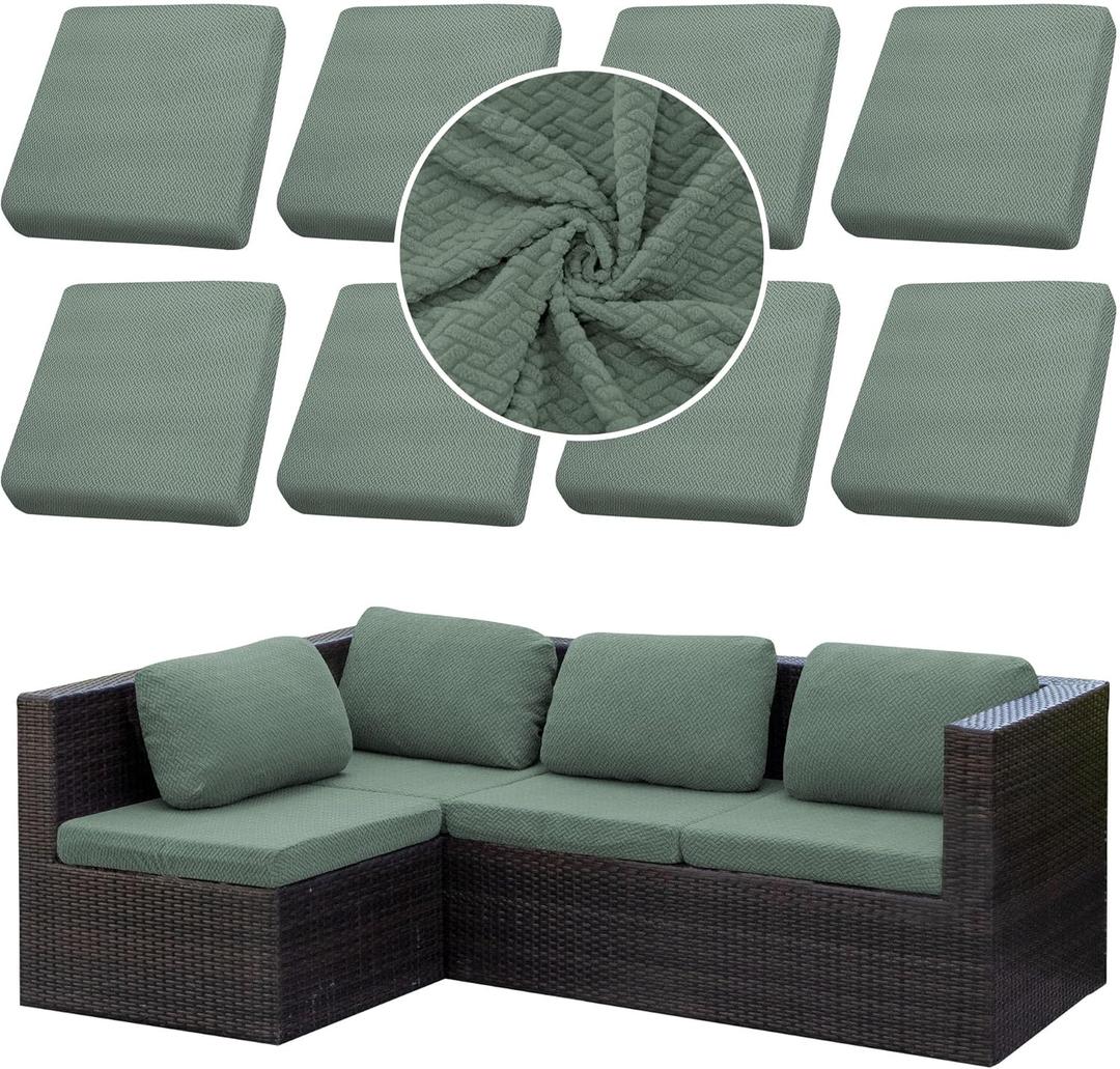 Outdoor Cushion Covers Set,8PCS Patio Furniture Couch Seat Slipcovers, Replacement for Sofa Sectional Chair(CoverOnly) (Green)