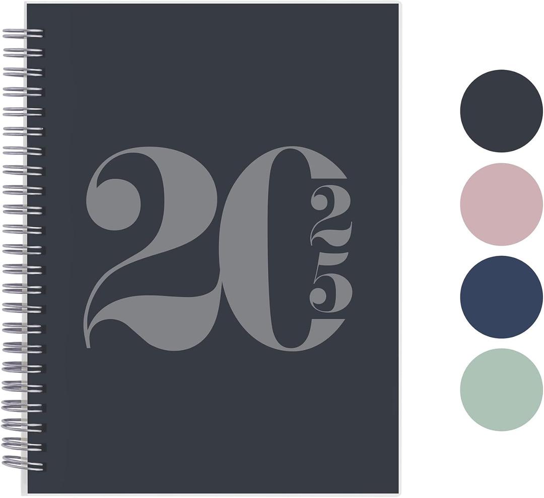 Rileys 2025 Weekly Planner - Typographic Annual & Monthly Agenda Planner, Flexible Cover, Notes Pages, Twin-Wire Binding (8 x 6 inch, Black)