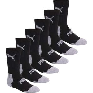 PUMA Boys' Crew Socks (6-Pack) (Black, S)