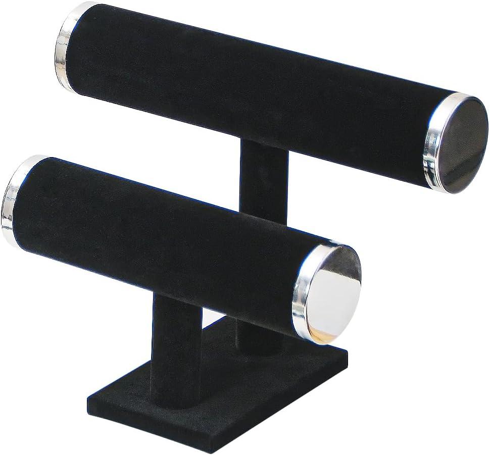 2 Tier Bracelet Holder Stand, Bangle Watches Display, Velvet Bracelet Jewelry Storage Organizer Rack, Hairband Scrunchie Show Tower Shop Selling or Home Use (Black)