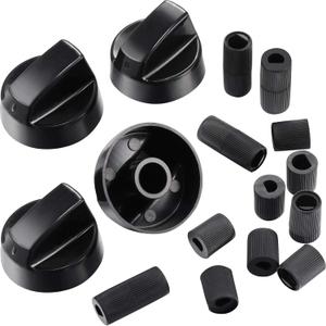 Jetec 4 Pack Universal Control Knobs Replacement with 12 Adapters for Oven/Stove/Range, Please Check Carefully Whether The Dimensions in Figure Match (Black)