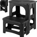 2-Step Folding Step Stool, Foldable & Dual Heights (8/17) | Non-Slip, Lightweight & Portable, Supports Up to 300 lbs, Ideal for Home, Office, Kitchen, RV, Boat Boarding & Camper Use (Black)