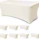 Spandex Table Cloths for 6 Foot Rectangle Tables-8 Pack Fitted Stretch Cream Table Covers-Elastic Folding Tablecloths for Party, Vendor Booth Display, Banquet Buffet Event, Craft Trade Show