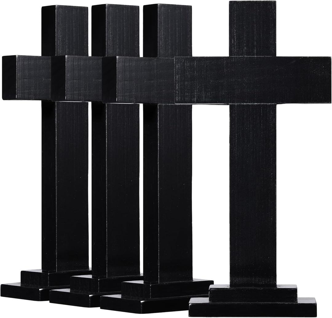 Bucherry 4 Pack 7.87 Inch Wood Crosses with Stand, Wooden Crosses Easter Cross Tabletop Decor Religious Christian Gift Baptism Centerpiece for Table Craft Wedding Church Sunday First Communion (Black)