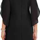 RUMIA Cocktail Dresses for Women Chiffon Sleeve Wedding Guest Dress  (Black, L)