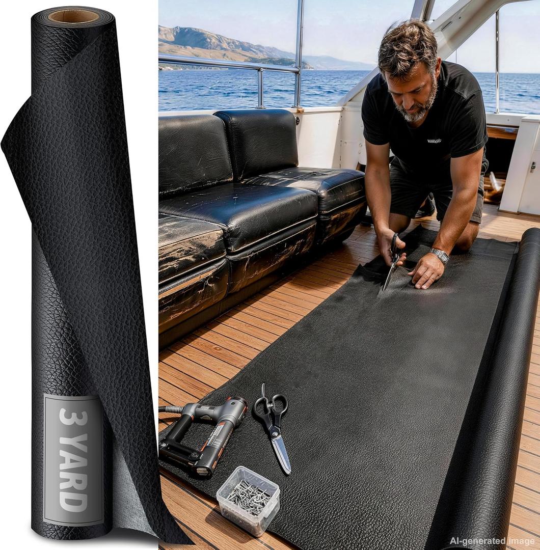Marine Vinyl Faux Leather: 3 Yard Roll Black Upholstery Fabric 0.8mm Heavy Duty Boat Seat Faux Leather - UV, Waterproof & Scratch-Resistant for Boats Cars Sofa Repair