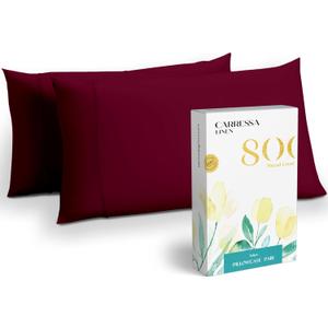 Carressa Linen 100% Egyptian Cotton Standard/Queen Size Pillow Cases Set of 2-800 Thread Count Pillow Cover - Soft, Breathable, Cooling Burgundy Pillowcases Set of 2 for Standard/Queen Pillows