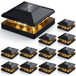12pack Post Cap Lights, 4x4 Deck Fence Solar Lights, Black, Waterproof, Modern Style, LED, Outdoor Post Lights for Vinyl/Wood Posts, Patio, Deck, Fence, Garden, Porch 12pack Post Cap Lights, 4x4 Deck Fence Solar Lights, Black, Waterproof, Modern Style, LED, Outdoor Post Lights for Vinyl/Wood Posts, Patio, Deck, Fence, Garden, Porch