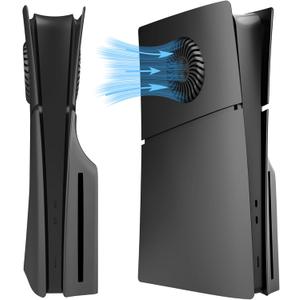 DOBEWINGDELOU Faceplate for PS5 Slim Disc Edition with Cooling Vent and Dust Filter, Face Plate Console Cover Plates ABS Dustproof Replacement Side Shell Accessories Caseб Black