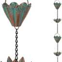 10.3FT Lotus Rain Chains for Gutters, Rain Chains with 16 Cups, Adjustable Rain Catcher Chain for Outside, Replacement Downspout for Gutters, Eaves, Drainage (Green-Lotus)