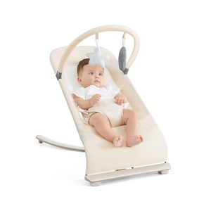 3-in-1 Portable Baby Bouncer & Rocker Chair for Newborn to Toddler - 4 Adjustable Recline Positions, Breathable Cotton Fabric, Natural Vibration, Supports Up to 33 lbs (Oatmeal Khaki)