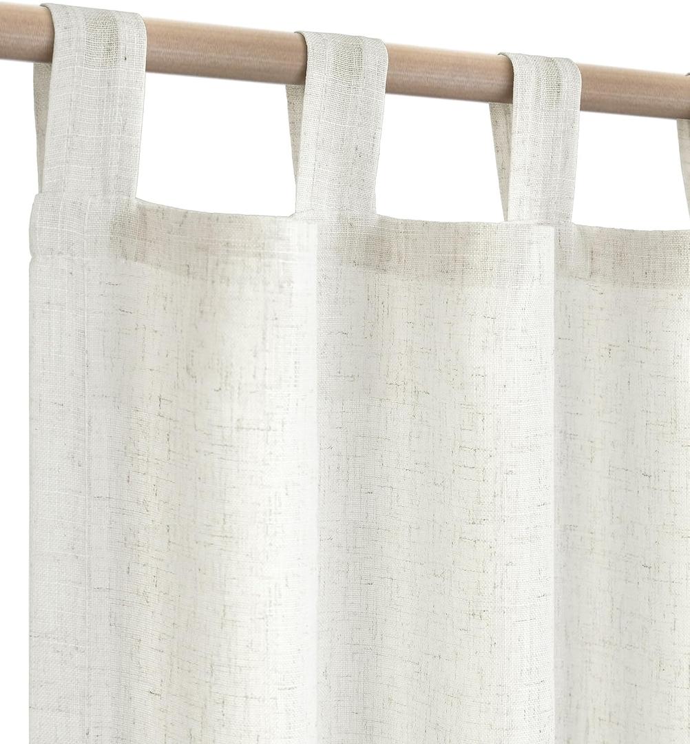 KOUFALL Short Curtains for Bathroom Window,Boho Linen Cafe Sheer Small Window Curtains for Bedroom,Cream Ivory Off White, 52"W x 45"L (Pack of 2)