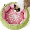 Lesure Cat Beds for Indoor Cats - Washable Cute Cat Beds with Versatile Dual-Use Design, Reversible Donut Pet Bed for Puppy and Kitten, 21x21x7 Inches, Pink/Green