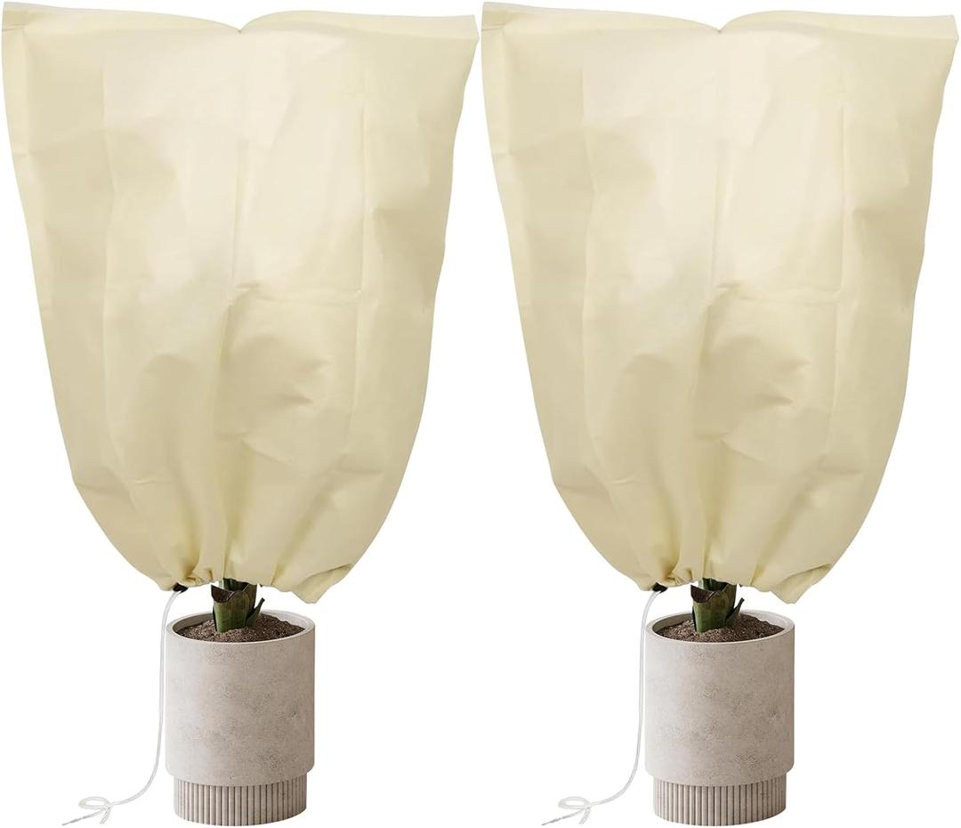 2 Pack 47" W x 70" H Winter Plant Cover Freeze Protection, Frost Protection Covers for Outdoor Plants, Winter Tree Covers with Drawstring, Outdoor Plant Blankets for Cold Weather(Beige)