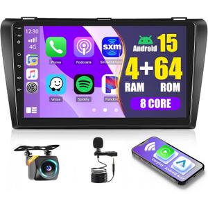 [8 Core 4G+64G] Car Radio for Mazda 3 2006-2012 Android 13 Car Stereo Wireless Carplay, Roinvou 9 inch Touch Screen for Mazda 3, Bluetooth 5.0, 32 EQ, GPS, 5G WiFi, AHD Backup Camera
