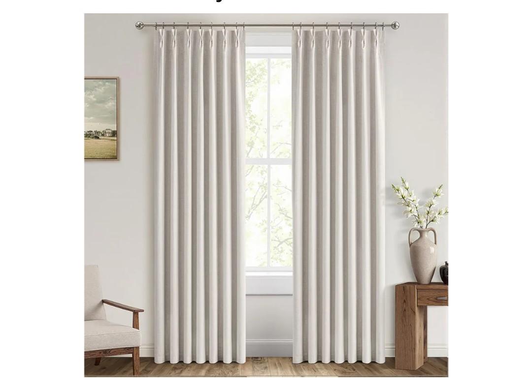 MIULEE 108 Inches Long Pinch Pleated Curtains Blackout, Linen Pinch Pleat Curtains with Hooks Thermal Insulated Light Blocking Window Drapes for Bedroom Living Room Track 2 Panels Ivory Cream Birch.
