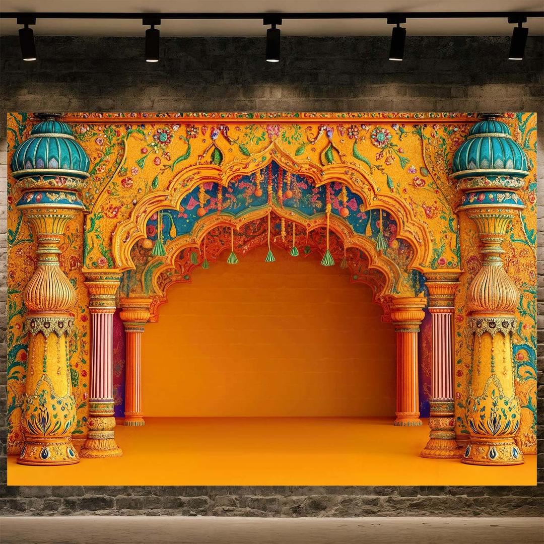 10X8fT Indian Traditional Photography Backdrop Indian Diwali Pooja Photo Background Puja Ganpati Pooja Mehndi Religious Festival Wedding Party Decoration Photo Studio Props