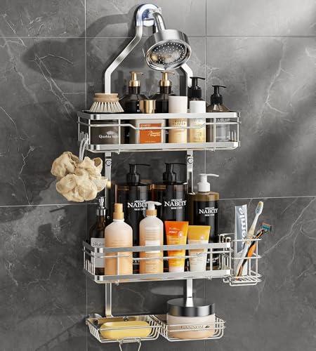 OMAIRA 5-Pack Shower Caddy Hanging Organizer, Stainless Steel Rust-free No Drilling Adjustable Non-Slip Non-Shake Bathroom Caddy Organizer storage for Inside Bath Over Shower Head Rack Holder,Silver