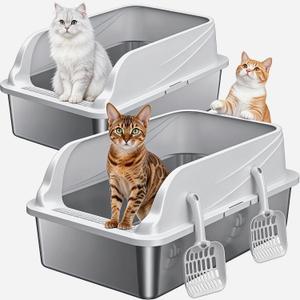 2PACK Stainless Steel Cat Litter Box, L High Sides Litter Box