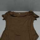 SUUKSESS Women Off The Shoulder Short Sleeve Tops Trendy Cowl Neck Going Out Basic T Shirt (Brown, S)