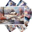 PIXILUV Vintage Postcards (24 pcs 4"x6" each) Gorgeous Serene Wintery Rivers and Cabins Vintage Postcards Retro Greeting Card Book Illustration Reprint