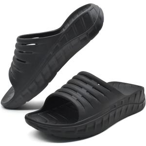 GPOS Mens Sport Recovery Sandals Plantar Fasciitis Thick Cushion Slides Sandals Lightweight Comfort Orthotic Slippers (13, Allblack)