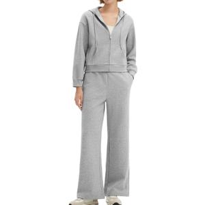 SUUKSESS Womens 2 Piece Sweatsuits Outfits Zip Up Hoodie Tracksuit Straight Wide Leg Sweatpant Lounge Matching Sets (Large, Flower Grey)