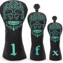 Black Golf Club Covers Skull Embroidery Driver Headcover Fairway 3 Wood Headcover Hybrid Headcover for Your Selection fits for All Brands