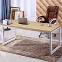 NSdirect 63" Computer Desk,Large Home Office Desk Wide Workstation 1 inch Thicker Tabletop for Writing,Games and Home Work PC Desk Modern Finish Wood Board and Sturdy Steel Legs,Oak+White