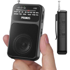 PRUNUS J-555 Pocket Radio AM FM USB-C Charging& Battery Operated, Excellent Reception& Clear Speaker and Headphone Jack, Back Clip, Flashlight, Transistor Radios, Portable Radios AM FM, Mini Radio
