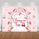 She's The Cherry on Top Baby Shower Backdrop 7x5ft Pink Bow Baby Shower Background Party Decorations for Girl Cherry Birthday Bridal Shower Banner Photo Booth Props