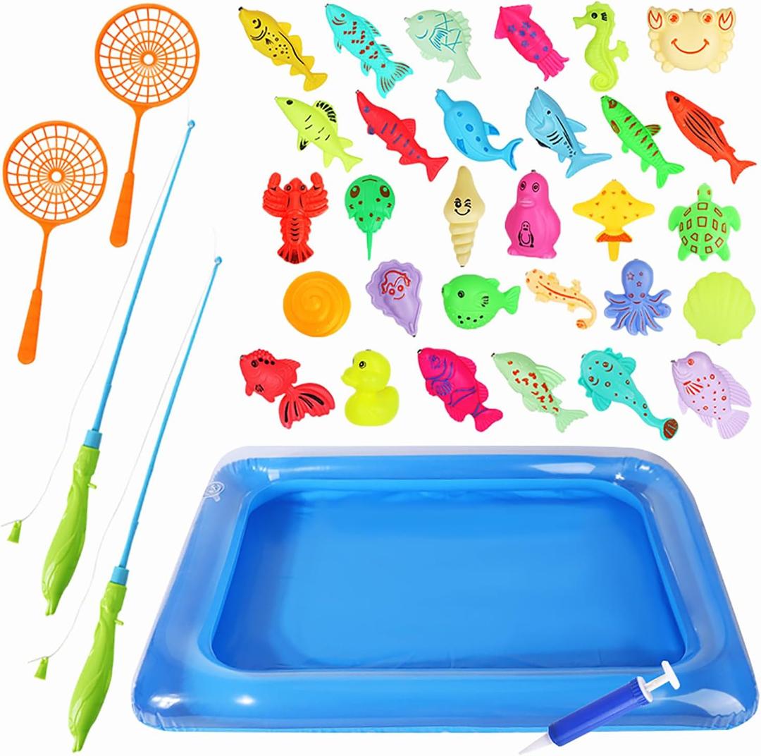 Fishing Toys for Kids 3-5,Magnetic Fishing Pool Toys Game for Kids - Water Table Bathtub Kiddie Party Toy with Pole Rod Net Plastic Floating Fish Toddler Gifts.