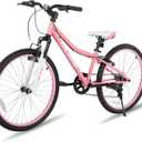 HILAND 24 Inch Kids Bike for Boy Girl Age 7-15 Year Old, Youth Mountain Bike, 7-Speed Kid's MTB Bicycles, Pink