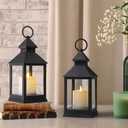 Vintage Lantern Decorative LED Flickering Flameless Candle with Timer, Battery Powered LED Decorative Hanging Lanterns for Indoor Outdoor Garden Yard Home Decor(2 Pack)