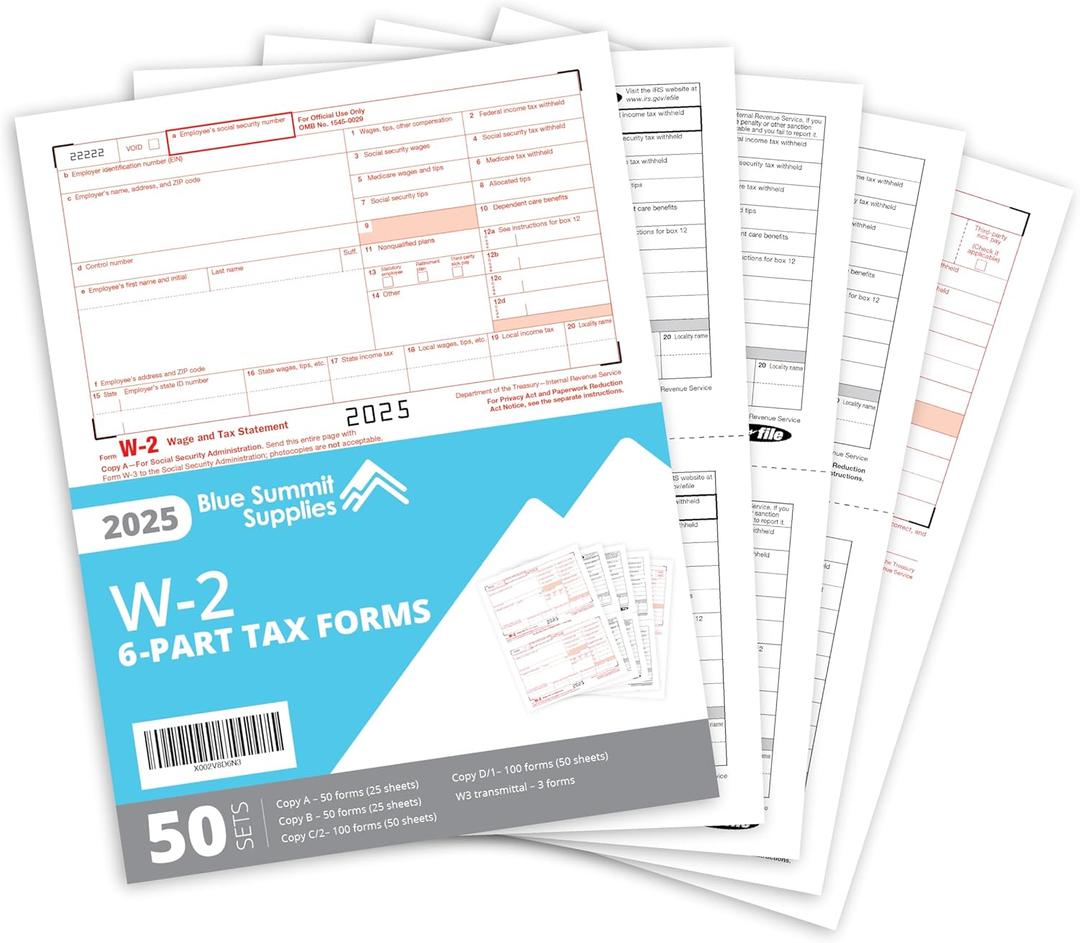 2025 W2 6 Part Tax Forms Kit, 50 Employee Kit of Laser Tax Forms Designed for QuickBooks and Accounting Software, 50 Pack
