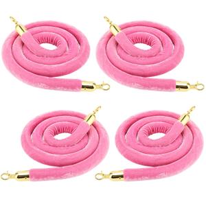 4 Pack 6.5 Feet Pink Velvet Rope Barrier, Velvet Stanchion Rope with Gold Hooks Velvet Hanging Rope for Movie Theaters, Parties, Hotels, Restaurants