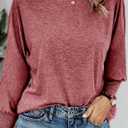 2 x Dokotoo Womens Tops Long Sleeve Tops Shirts 2025 Spring Trendy Business Work Loose Basic T-Shirts (Medium, Red Dahlia)