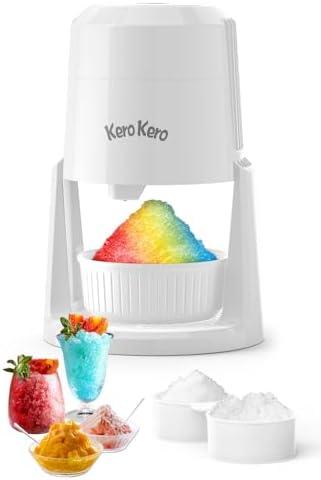 Kero Kero Snow Cone Machine - Shaved Ice Machine with 2 Ice Molds & Adjustable Blades - Ice Shaver for Fluffy or Crunchy Texture, Shaved Ice for Snow Cones, Slushies, Portable & Easy to Use.White