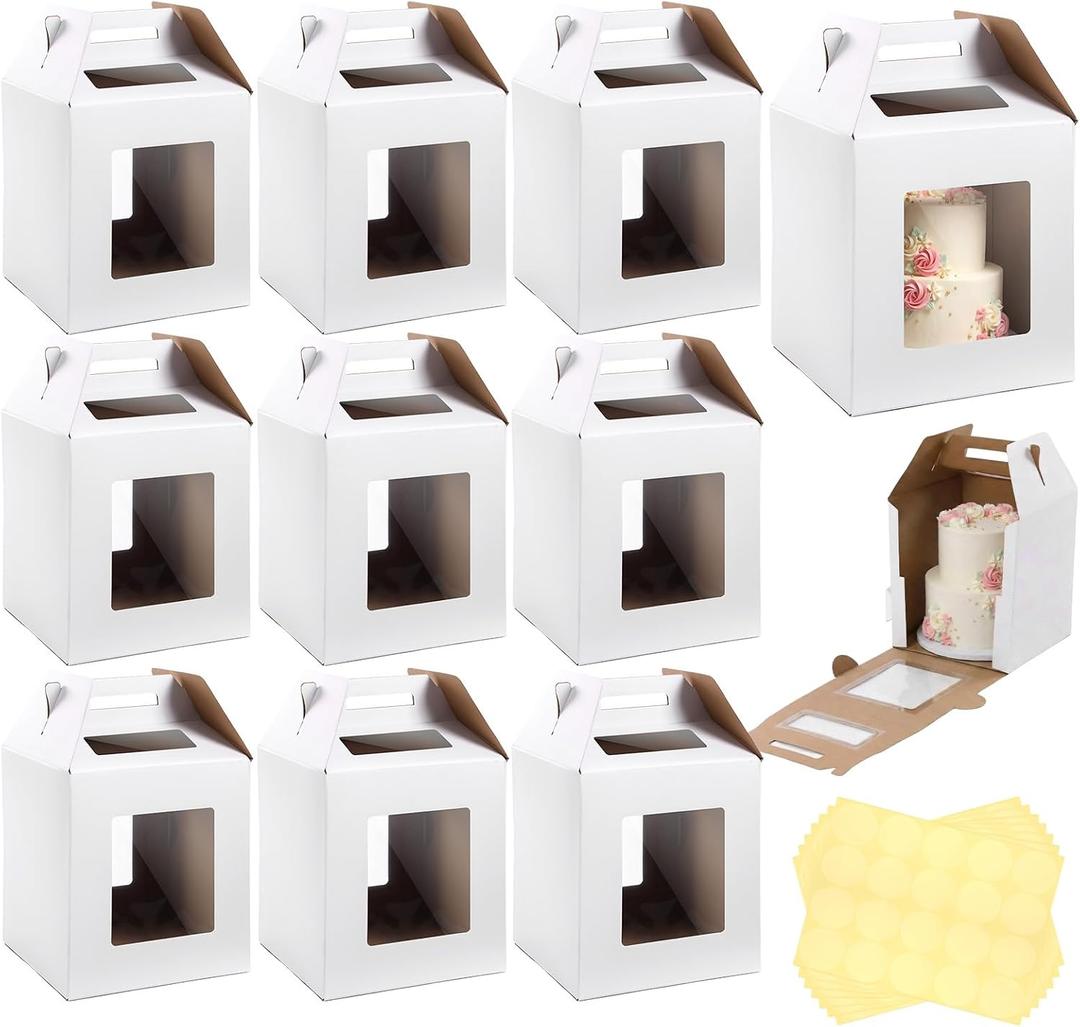 10 Packs Tall Cake Boxes 14 x 14 x 16 Inch with Window Boxes for Tier Cake Layer Tall Baking Carrier Large Tiered Bakery Take out Transport Containers with Handle for Wedding Birthday Party