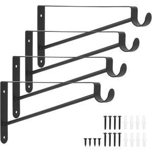 Shelf and Rod Brackets, 4 Pcs Closet Shelf & Rod Brackets Wall Mounted, Heavy Duty Closet Shelf Closet Bracket with Rods Holder, Closet Shelves Supports with Screws, Black