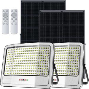 3000W Solar Flood Lights Outdoor Dusk to Dawn, 60000LM Solar Lights Outdoor Waterproof, Solar Powered Security Lighting Floodlight with Remote Control and Motion Sensor for Backyard, 2Pack