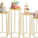 4pcs Reinforced Cylinder Pedestal Stand for Party - 35.43 in Gold Pentagon Cake Table Display Set Flower Stand for wedding Birthday Party Home Patio Decor Plant Stand (Assembly Required)