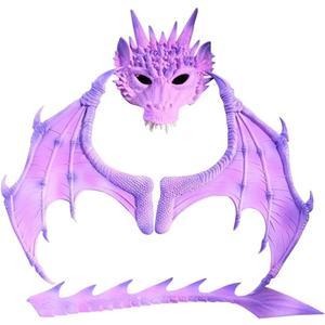 Halloween Dragon Wings Costume for Kids Boys - Dragon Cosplay Props with Wings, Tail, Mask for Halloween Mardi Gras (One Size, Purple)