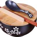 Japanese ramen noodle bowl black rice bowls with Lid Spoon ramen bowl noodle bowls with chopsticks