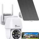 2K Solar Security Cameras Wireless Outdoor, WiFi Cameras for Home Security Battery-Powered, 360 PTZ, 3MP Color Night Vision, Two-Way Audio, Alexa/Google Assistant, 2.4Ghz Only (White)
