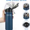 BJPKPK Insulated Water Bottle 18oz Stainless Steel Water Bottles with Straw and Carry Handle Double Wall Metal Thermal Flask,Navy Blue