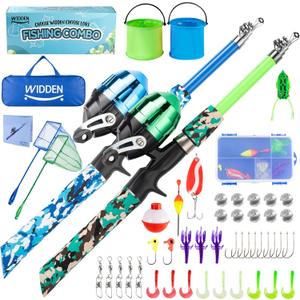 Kids Fishing Pole, Portable Telescopic Kids Fishing Poles for Boys and Girls, Fishing Rod and Reel Combo Kit with Tackle Box, and Fishing Net, Best Fishing Pole for Toddler Youth (Blue+Green)