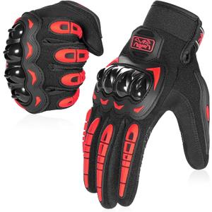 COFIT Motorcycle Gloves Breathable, Touchscreen Motorbike Gloves Anti-slip with Good Grip Hard Knuckles Protection for Men Women Motocross, BMX ATV MTB Cycling, Road Racing - Red L (Red, L)